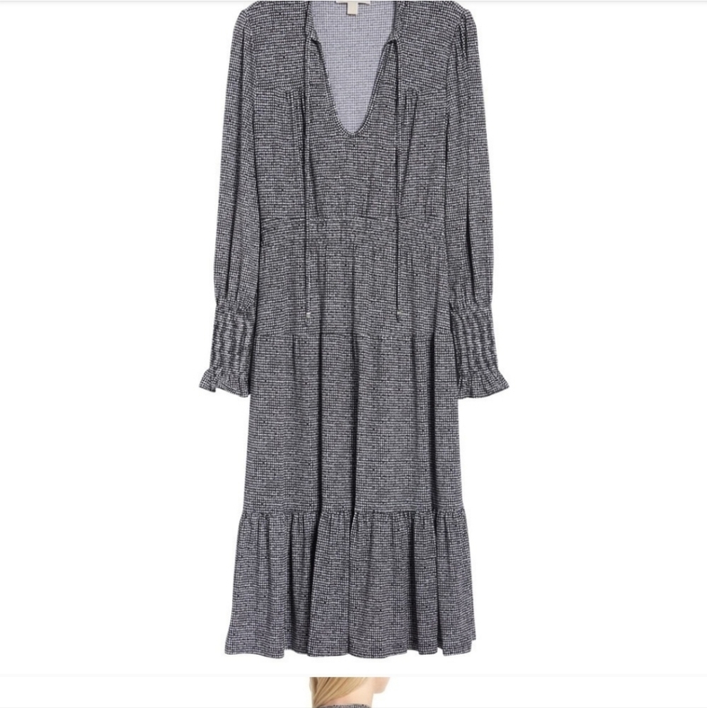 Michael Kors Gray Long Sleeve Sundress with Plunge Neckline